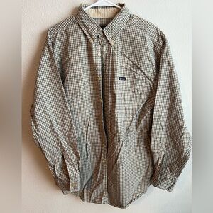 Chaps Plaid Button-Down Shirt in Tan, Blue & Brown